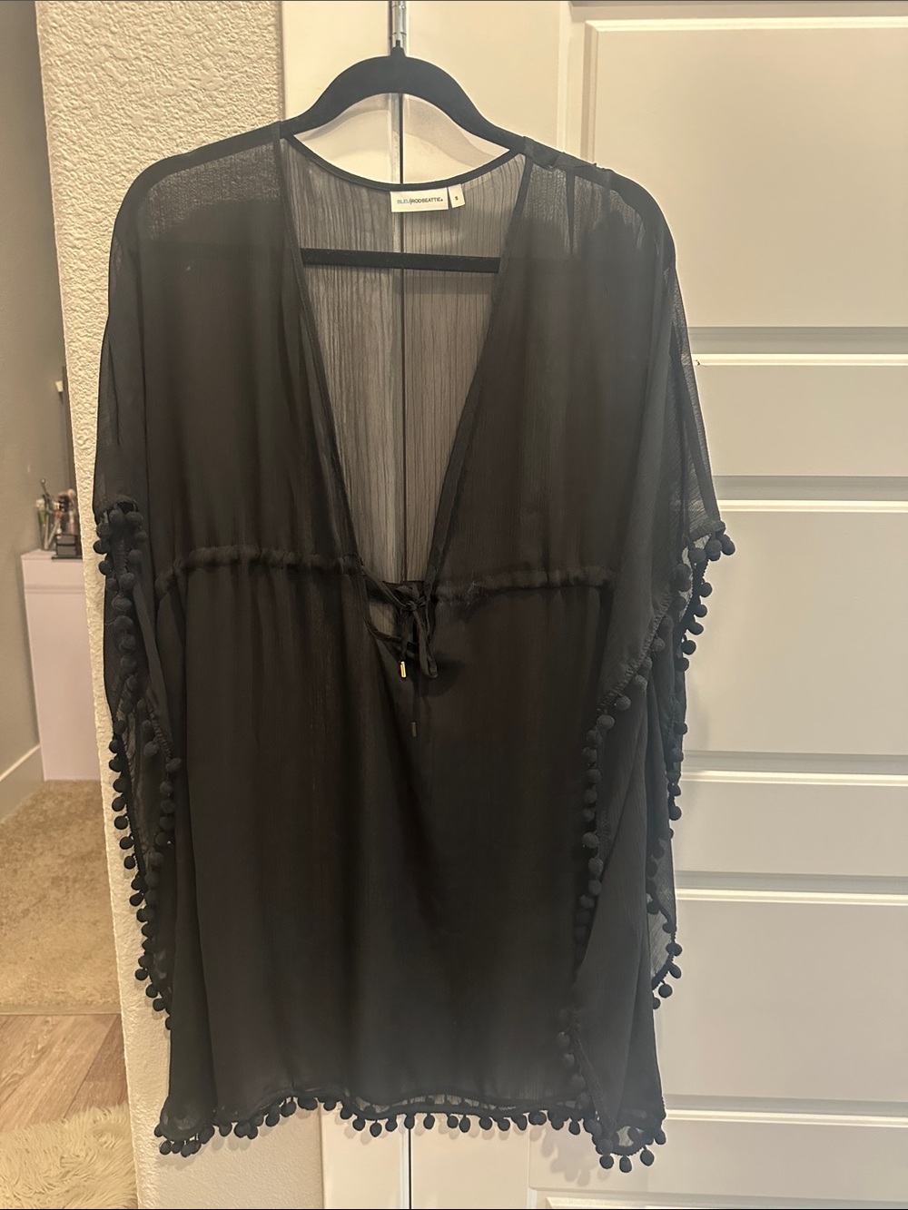 Sheer Black Pom-Pom Swim Cover-Up by J. Crew